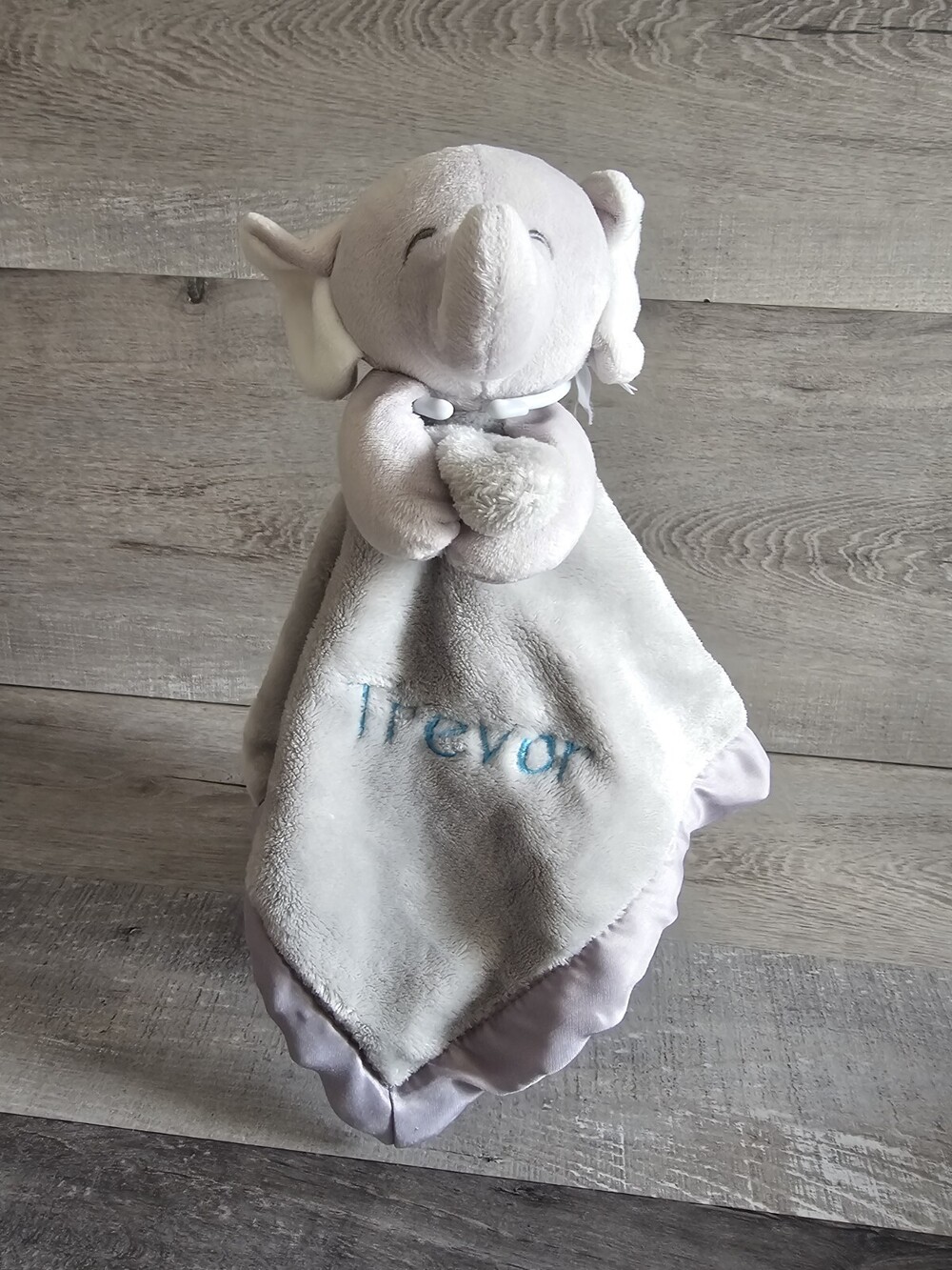 CARTERS Gray Elephant Baby Lovey Security Blanket Satin Trim Soft TREVOR